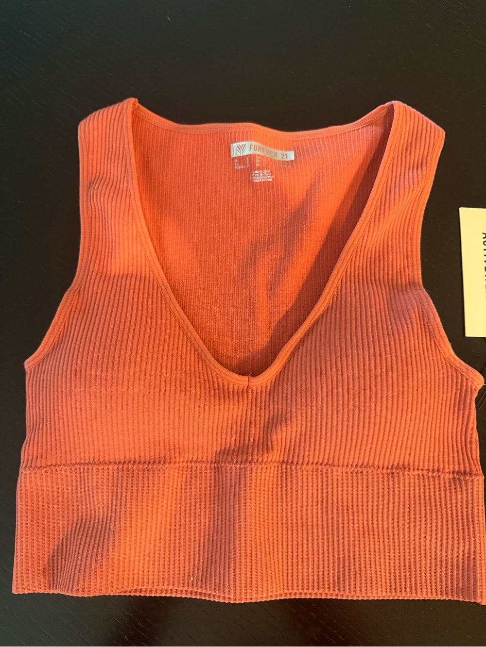 Forever 21 Coral-Orange Ribbed V-Neck Cropped Tank